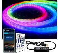 WS2811 360 grādu neona LED lente, 2 m, apaļa acs neona LED lente ar lietotnes vadību, mūzikas sinhronizācija, neilona elastīga sapņu krāsaina virves gaisma, guļamistabas, iekštelpu āra apdare, DC5V