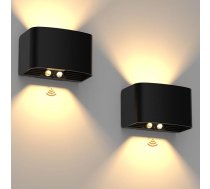 T-SUN Pack of 2 LED akumulatora sienas lampas iekštelpās ar kustības sensoru, 3000 K silti balta uzlādējama sienas lampa ar tālvadības pulti, augšup un lejup vērsts āra sienas apgaismojums, 2 režīmi, sienas prožektors viesistabai