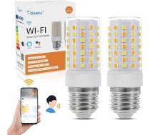 I-SHUNFA Wi-Fi viedā E27 LED spuldze, 7 W, 800 LM, 230 V maiņstrāvas maiņstrāvas nepārtraukti regulējama, auksti silti balta, 2700 K - 6500 K, saderīga ar Alexa Home, bezvadu un balss vadība (2 gab.)