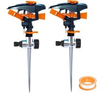 2 apļveida smidzinātāju komplekts, dellyy Sector Sprinkler, zāliena smidzinātājs, impulsa smidzinātājs, zāliena smidzinātājs ar zemes smaili, 3/4 collas, diapazons līdz 200 m², dārza smidzinātājs dārza zāliena laistīšanai