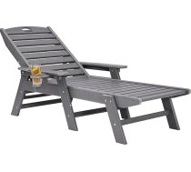 VEVOR sauļošanās krēsls, 181 kg kravnesība, HDPE dārza atpūtas krēsls, pludmales atpūtas krēsls ar regulējamu atzveltni 6 virzienos, roku balsts, dzērienu turētājs, balkona atpūtas krēsls, terases atpūtas krēsls baseinam, terasei, zālie