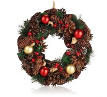com-four® Ziemassvētku vainags - Adventes vainags ar priežu čiekuriem un Ziemassvētku rotājumiem - Dekoratīvs vainags - Ziemassvētku rotājums - galda vainags - Ziemassvētku vainags
