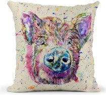 Vixar Cūka Akvarelis Rainbow Art Farm Animals lina spilvena pārvalks Tikai 40x40cm Dāvana Ziemassvētku Dzimšanas diena (ar pildījumu)