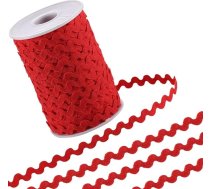 GORGECRAFT 80 metri sarkana gofrēta lenta Rick Rack Trim Wave Fringed Trim Zig-Zag Trim Poliesters RIC Rac lentes šūšanai DIY amatniecības apģērbu dāvanu iesaiņošanai