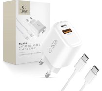 Tech-Protect NCA30 USB-A USB-C PD QC 30 W tīkla lādētājs ar USB-C 1 m kabeli - balts