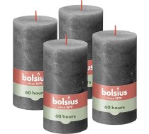 Bolsius Rustic Pillar Candles, antracīts, 4 sveces, degšanas laiks 60 stundas, bez aromāta, dabīgs augu vasks, bez palmu eļļas, 13 x 7 cm, Advente