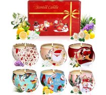 6 aromātisko sveču dāvanu komplekts, Ziemassvētku dāvanas sievietēm, dabīgas sojas vaska aromātiskās sveces, sieviešu dekoratīvās aromātiskās sveces, aromterapijas alvas sveču komplekts Ziemassvētkiem, dzimšanas dienai