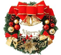 H&W Mazs Ziemassvētku vainags (11,8 collas/30 cm) priekšdurvīm Sienas logam Mākslīgā poinsēcija Ziemassvētku rotājumi ar zvaniņu lokveida mezglu un maziem rotājumiem (MC7-D1)