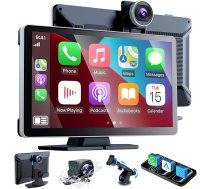 9 collu autoradio ar Apple Car Play un Android Car, portatīvais atskaņotājs ar skārienjūtīgu ekrānu, bezvadu ar balss vadību, dubultā Dash Cam 4K priekšējā un aizmugurējā 1080P (9 collas + 2 kameras)