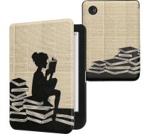 kwmobile Flip Case saderīgs ar Kobo Clara BW/Clara Colour/Tolino Shine (5) / Shine Colour Case - e-lasītāja futrālis - Woman Reading Black Beige