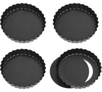 4 tartelette veidņu komplekts Mini Quiche Moulds ar paceļamu pamatni, 12 cm maza pīrāga veidne, cepšanas veidnes ar neslīdošu pārklājumu un noņemamu pamatni (melna)