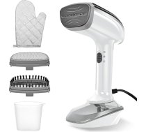 Tvaika tvaicētājs - 1800 W ar ātru keramikas sildīšanas plati, 25 g/min tvaika, 2-in-1 tvaika gludeklis, ar 300 ml tvertni, tvaika birsti un gludināšanas cimdu birojam, mājai, balts