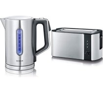SEVERIN WK 3418 Digitālais tējkanna ar ātru vārīšanas jaudu un individuālu temperatūras izvēli, 1,7 L XXL ietilpība, 3000 W un automātiskais tosteris, 2 garas slotu kameras, 1400 W, nerūsējošais tērauds/melns