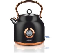 Haeger EK-22B.024A Art Deco melns elektriskais tējkanna ar 2200 W jaudu, ietilpība 1,7 l, bezvadu sistēma ērtākai lietošanai, 360° rotējoša pamatne