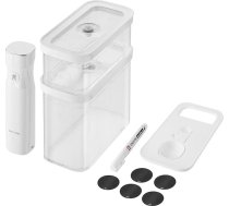 ZWILLING Fresh & Save Cube Cube Vacuum Starter Set, M izmērs, 5 daļu vakuuma uzglabāšanas komplekts, ieskaitot 2x Cube kastes M, vakuuma sūkni, mērkaroti, NFC etiķetes