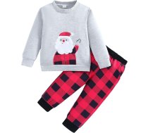 Xumplo Toddler Boy Ziemassvētku apģērbs Baby Santa garām piedurknēm Sweatshirt pleds komplekts Ziemas rudens apģērbu komplekts