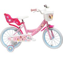 Meitenes 16 collu Disney Princess velosipēds ar 2 bremzēm Priekšējais grozs lelles pārvadātājs Aizmugurējie dubļusargi un stabilizatori Rozā krāsā
