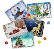 5 mini adventes kalendāru komplekts ar šokolādes konfektēm - iespējams, mazākais adventes kalendārs pasaulē (krāsains kamaniņu brauciens, Ziemassvētku vecītis ceļojumā, sniegavīrs, gliemežu pasts, Kuck mal Weihnachten)