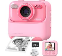 Upgrade bērnu kamera tūlītējai drukāšanai zēniem un meitenēm, 1080P HD divu lēcu pašportreta digitālā kamera ar drukas papīru un 32G karti, Ziemassvētku dzimšanas dienas dāvanas rotaļlieta maziem bērniem un pusaudžiem