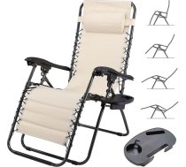 BAKAJI Gravity Zero Garden Lounger Saliekamais kosmosa taupīšanas krēsls ar cauruļu čaulas tēraudu 22mm slīpo Oxford auduma elpojošs terases āra baseins (bēšs)