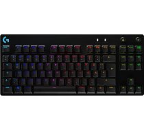 Logitech G PRO TKL mehāniskā spēļu tastatūra, GX-Blue Clicky slēdži, LIGHTSYNC RGB dizains bez ciparu tastatūras e-sporta spēlēm, noņemams micro USB kabelis, vācu QWERTY izkārtojums, melns