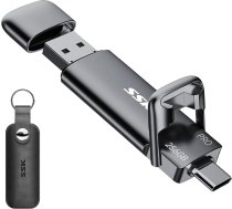 SSK Ārējais USB C SSD 256GB ārējais cietais disks, līdz 1000MB/s, ātrdarbīgs USB zibatmiņas disks, dubultā USBC + USBA USB 3.2 Gen2 atmiņas karte iPhone 15/PS4/Android tālrunim/Tablet/Windows/Mac ierīcēm
