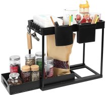 Virtuves organizators, 2 līmeņu izlietnes organizators Virtuves plaukts, izlietnes skapīša organizators, bīdāmās atvilktnes zem izlietnes plaukta Garšvielu plaukts ar 4 āķiem 2 kausiņi virtuves vannas istabas organizatoram