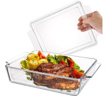 ZOFUN 2L taisnstūra kastrolis ar stikla vāku, 29 x 20 x 9 cm, lazanjas veidnes, stikla kastrolis cepšanai, cepeškrāsnī, elektriskā plīts, karstumizturīgs kastrolis, kas izgatavots no karstumizturīga materiāla