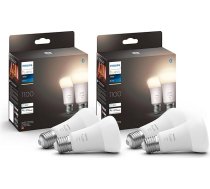 Philips Hue White E27 spuldze, 4 x 1055 lm, regulējama, silti balta gaisma, kontrolējama ar lietotni, saderīga ar Amazon Alexa, 9,5 W (Echo, Echo Dot)
