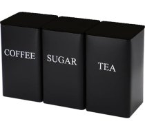 Tējas, kafijas, cukura kanniņas 1000ml, 3 gab., metāla trauku komplekts ar hermētisku vāku (melns)