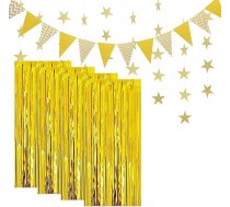 Joyeah 4 gabali Tinsel folijas bārkstis aizkari Zelta metālisks mirdzums aizkaru fona puse Dekorācijas bārkstis fona karogs Bunting Banner Glitter papīrs zvaigzne forma vītne par