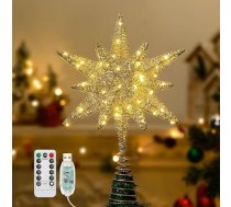 Lewondr Ziemassvētku eglītes zvaigzne, 3D sešstūra LED lampiņa, Ziemassvētku eglītes zvaigzne ar taimeri/8 gaismas režīmiem, USB tālvadības pults, Ziemassvētku rotājumu apgaismojums, Ziemassvētku eglītes zvaigzne, šampanietis