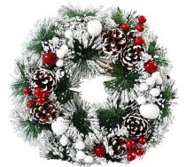 Ziemassvētku vainags 30cm durvju vainags Ziemassvētki, Ziemassvētku vainags ar Ziemassvētku dekoratīvajām rotām priežu čiekuriņu ogas priekšdurvīm, kamīnam un sienu dekorēšanai, vainags ar āboliem priežu čiekuriņi