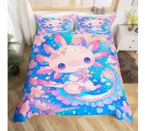 Homewish Sakura Axolotl meitenes 135 x 200 cm Cartoon Salamander bērnu sega sega sega rozā Cherry Blossom Axolotl Comfort Cover Kawaii savvaļas dzīvnieku sega sega sega sega