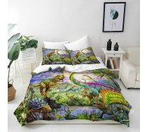 ANHOPE Džungļu dzīvnieku dinozauru gultas veļas komplekts Mikrošķiedras sega pārklāji ar rāvējslēdzēju 3 detaļu sega 135 x 200 cm + 2 spilvendrānas 50 x 70 cm Mīksts sega pārklājs komplekts bērniem, zēniem, meitenēm