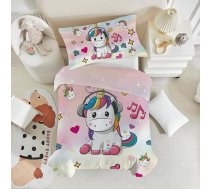 DJDEA Unicorn sega segu 135cm x 200cm + spilvendrāna 50x75cm Rainbow Unicorn drukāt rozā vienvietīga gultas veļa bērniem meitenēm bērnistabas apdare