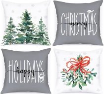 Lanpn 4 Ziemassvētku spilvenu pārvalki 45 x 45 cm, moderns ziemas meža dekoratīvais Ziemassvētku spilvens 45 x 45 cm Ziemassvētku rotājumiem Ziemassvētku gultas veļa dīvāna rotājumiem (pelēks)