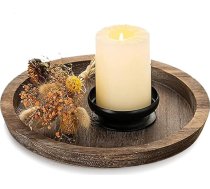 Sveču paplāte Rustic Candle Plate Round Wooden Tray Farmhouse sveču turētājs staba svecēm Virtuves galda mājas dekors 28,5 cm