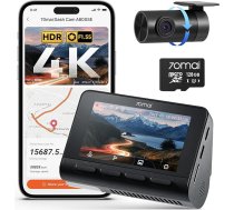 70mai A800SE Dashcam Auto priekšējā aizmugurējā 4K UHD + 1080P ar GPS WiFi, dubultā automašīnas kamera, ieskaitot 128 GB SD karti, F1.55 diafragma HDR, 24/7 stāvvietas uzraudzība, nakts redzamība, ADAS, 3 collu IPS, līdz 512 GB Max