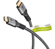 goobay Ātrdarbīgs 2.0 HDMI kabelis ar Ethernet, 10 m, ar zeltītiem savienotājiem, Ultra HD izšķirtspēja līdz 4K @ 50/60 Hz, HDMI pagarinājums portatīvajam datoram, PS5, Xbox, Apple TV 4K, TV aksesuāri, pelēks 64997