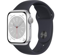 Apple Watch Series 8 (GPS, 41 mm) - Sudraba alumīnija korpuss ar pusnakts sporta siksniņu (Atjaunots)
