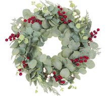 Alupssuc Mākslīgais eikalipta vainags ārdurvīm, 51 cm/20 cm, pavasara vasaras visu gadalaiku vainags, sarkanās ogas, durvju vainagu apdare iekštelpām, kāzām, mājai, kamīnam, zaļš