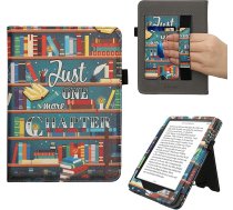 kwmobile Flip Cover saderīgs ar Amazon Kindle Paperwhite (2024)/Colorsoft - Hülle mit Handschlaufe Bibliothek Motto Mehrfarbig