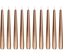 Konusveida sveces, lakota bronzas krāsā, iepakojumā 10 gabali, izmērs aptuveni 22 x 240 mm, atsevišķi folijā, galda sveces, konusveida sveces