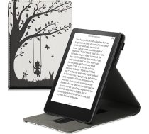 kwmobile Aizsargvāciņš saderīgs ar Amazon Kindle Paperwhite (11th Gen - 2021) - E-lasītājs ar siksniņu un statīvu - Girls Tree Swing Black White