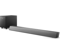 Philips TAB5308/10 Soundbar 2.1 ar bezvadu zemfrekvences skaļruni | 140 W | 4,5 collu zemfrekvences skaļrunis | 4 ekvalaizēšanas režīmi | HDMI ARC | Audio ieeja | Optiskā ieeja | Kompakts | Tālvadības pults | Sienas stiprinājumi | Tumši pelēks
