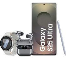 Samsung Galaxy S25 Ultra AI viedtālrunis ar Galaxy AI, 12 GB RAM, 256 GB atmiņa, titāna sudraba krāsā, 3 gadu ražotāja garantija + Galaxy Watch7 viedpulkstenis + Galaxy Buds3 Pro