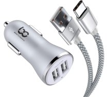 NWNK13 Samsung Galaxy A50 Auto lādētājs 2 USB porti Ātra uzlāde 3,4A ar 1M C tipa USB kabeli, kas saderīgs ar Samsung A50