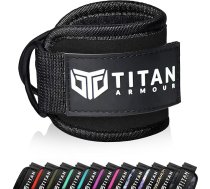 Titan Armour® kabeļu mašīnas potītes siksniņas fitnesa aproces ar lieljaudas tērauda dubultajiem D gredzeniem un regulējamu siksniņu apakšējās ķermeņa daļas treniņam, ieskaitot kāju izliekumu un aizmugures atsitienu (melns)