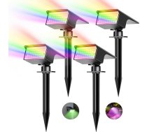 kolpop Pack of 4 / 7 RGB krāsainas saules gaismas āra apgaismojumam, IP65 ūdensizturīgs saules starmeši, 800LM āra apgaismojums, 2 in 1 montāža, saules gaismas no krēslas līdz rītausmai, dārza apgaismojums kokiem, ārā